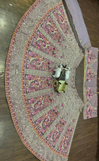 Royal Mauve Bird Motif Embroidered Silk Lehenga Choli
