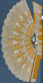 Royal Mustard Golden Peacock Embroidered Net Lehenga Choli