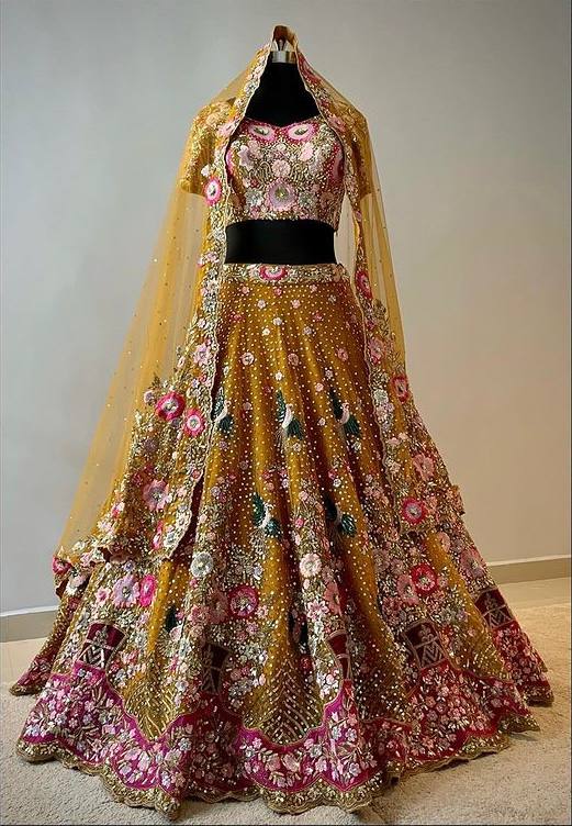 Traditional Soft Net Semi-Stitched Lehenga Choli with Sequins Embroidery and Dupatta