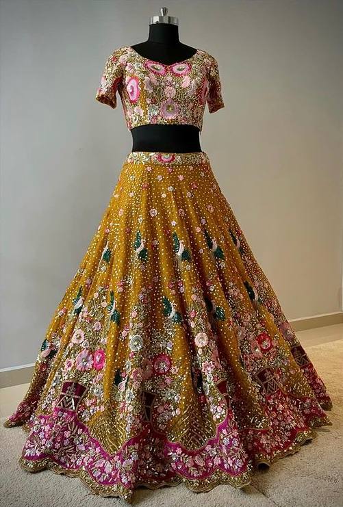 Traditional Soft Net Semi-Stitched Lehenga Choli with Sequins Embroidery and Dupatta
