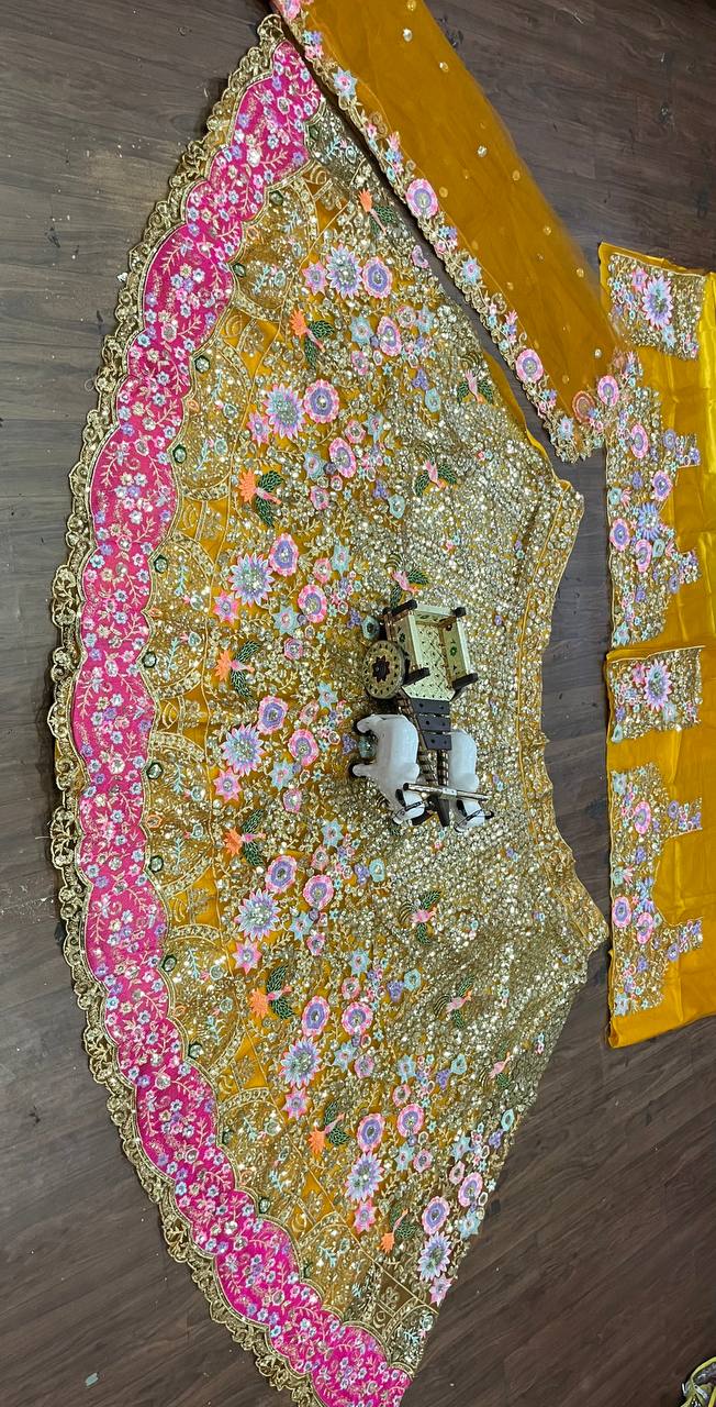 Traditional Soft Net Semi-Stitched Lehenga Choli with Sequins Embroidery and Dupatta