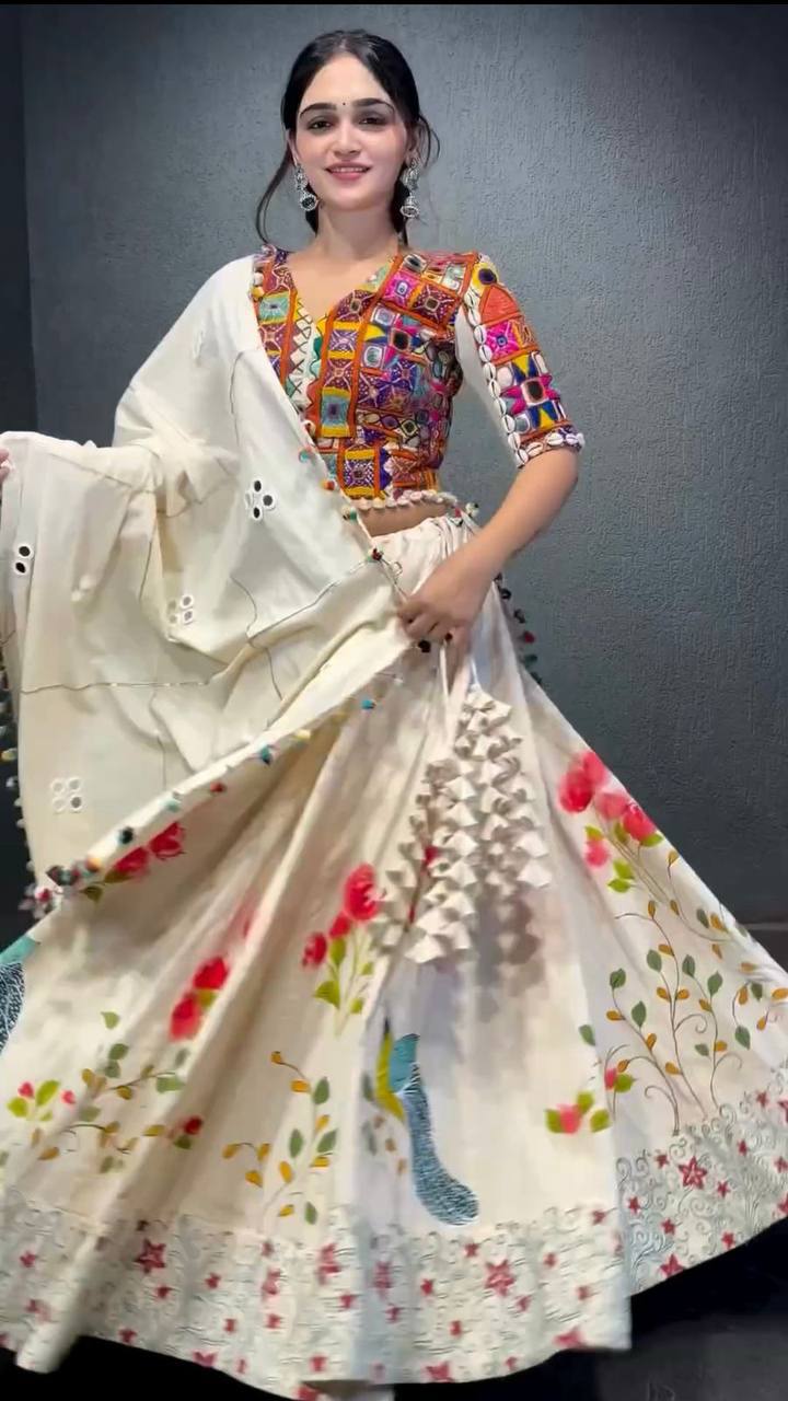 Rayon Lehenga Choli Set | Digital Print with Mirror & Kodi Lace NAVRATRI