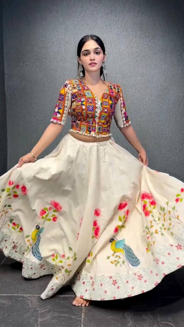 Rayon Lehenga Choli Set | Digital Print with Mirror & Kodi Lace NAVRATRI