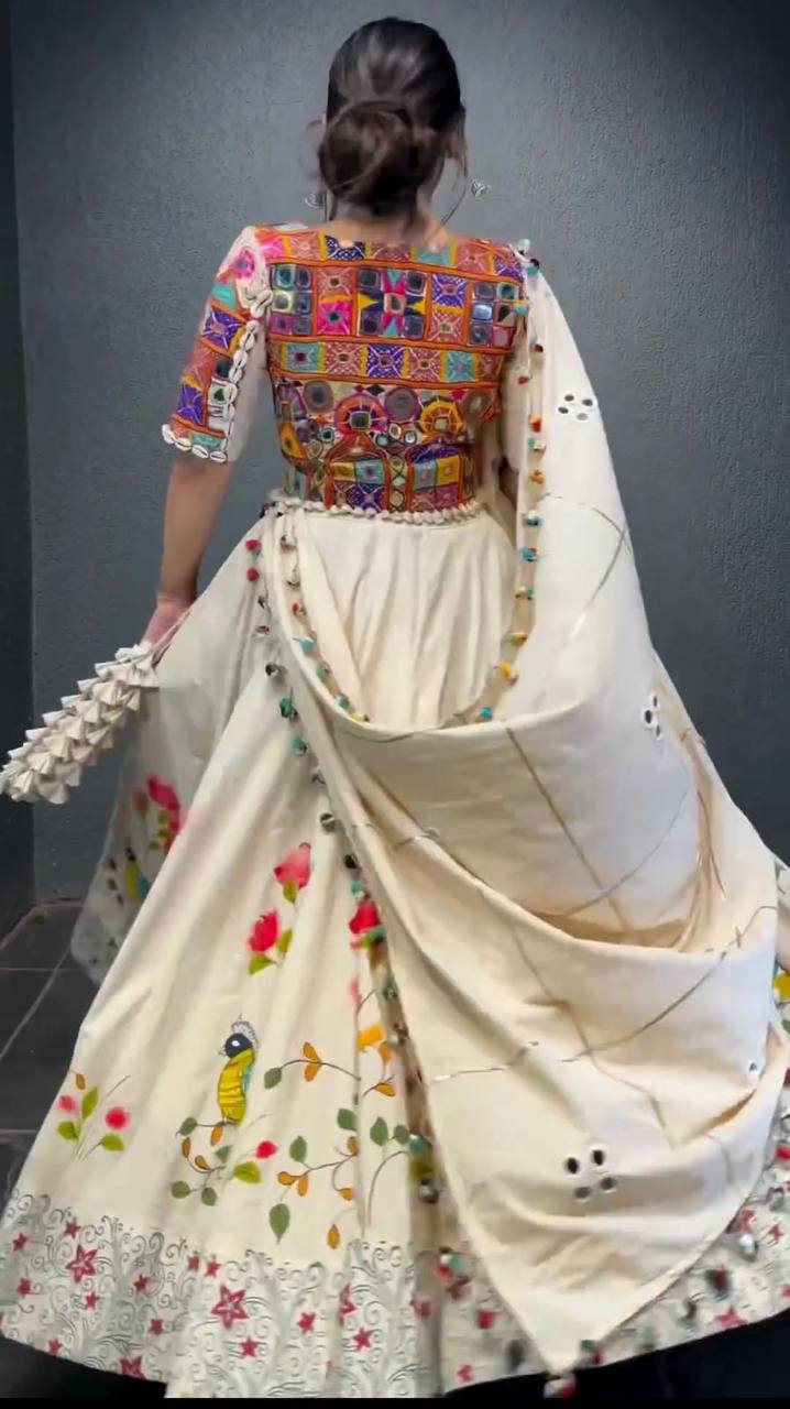 Rayon Lehenga Choli Set | Digital Print with Mirror & Kodi Lace NAVRATRI
