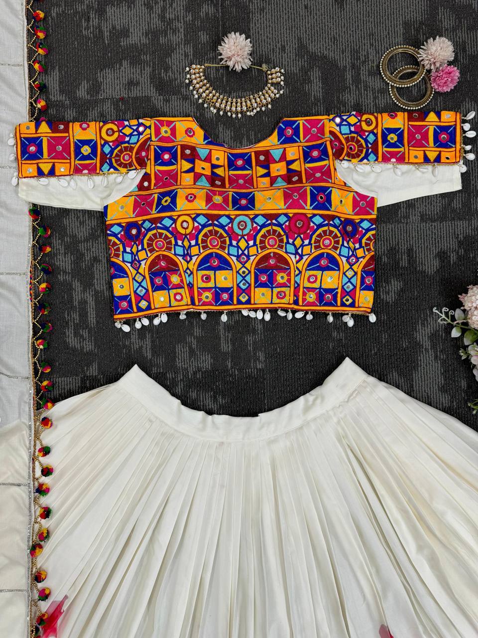 Rayon Lehenga Choli Set | Digital Print with Mirror & Kodi Lace NAVRATRI