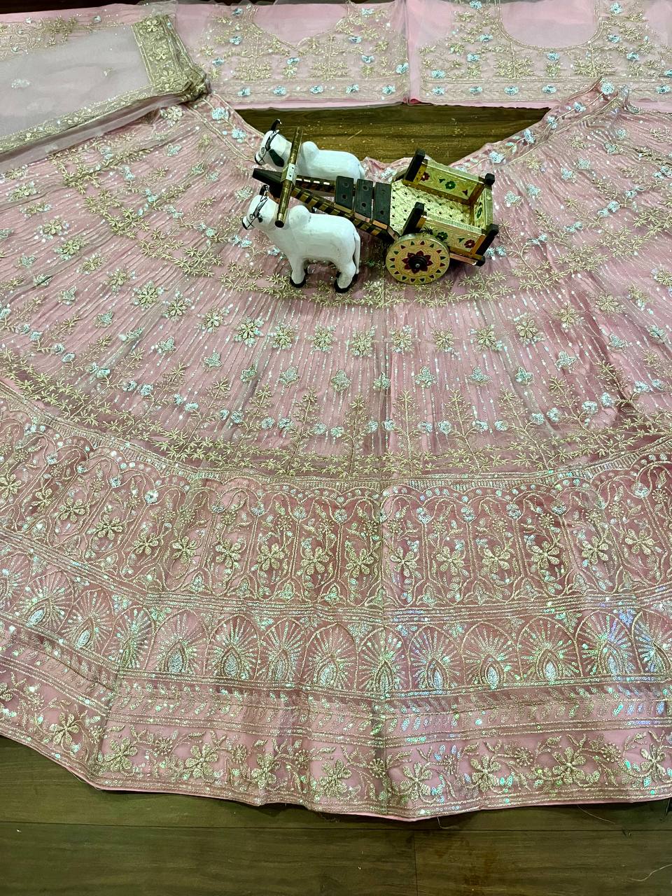 Soft Net Embroidered Lehenga Choli with Sequins & Thread Work