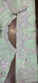 Mint Green Soft Net Lehenga Choli with Peacock and Multi-Thread Embroidery