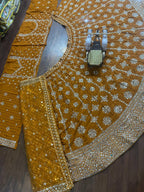 "Royal Mustard Mirror & Sequins Embroidered Lehenga Set – Perfect for Bridesmaids & Festive Occasions"