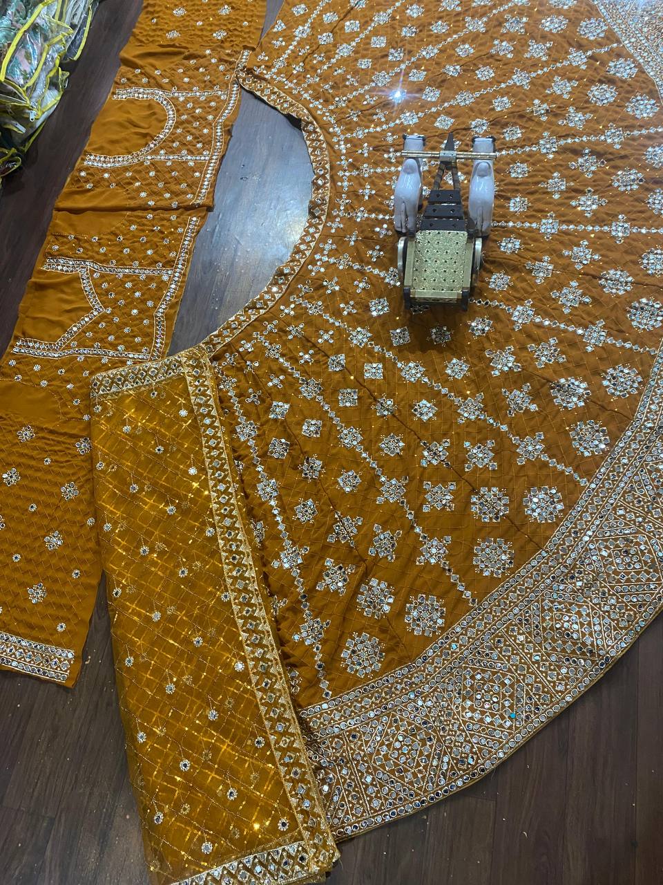 "Royal Mustard Mirror & Sequins Embroidered Lehenga Set – Perfect for Bridesmaids & Festive Occasions"