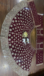 Maroon Velvet Mirror Work Lehenga Choli with Heavy Embroidery