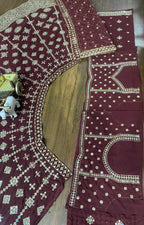 Maroon Velvet Mirror Work Lehenga Choli with Heavy Embroidery