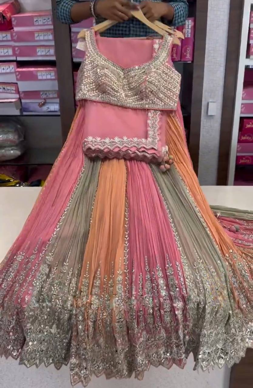 Crushed Real Mirror Work Fox Georgette Lehenga Choli with Dupatta – Festive & Wedding Wear