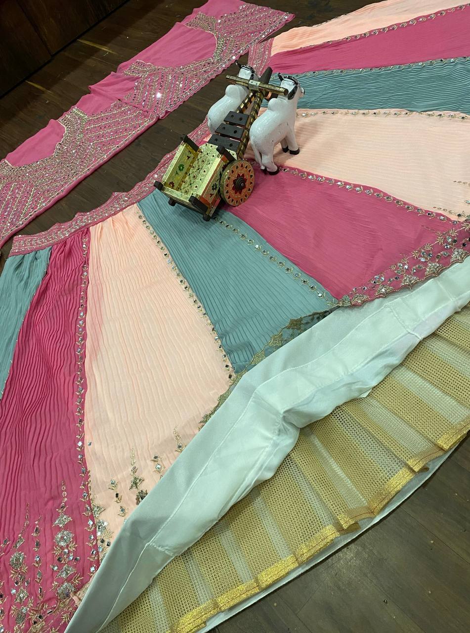 Crushed Real Mirror Work Fox Georgette Lehenga Choli with Dupatta – Festive & Wedding Wear