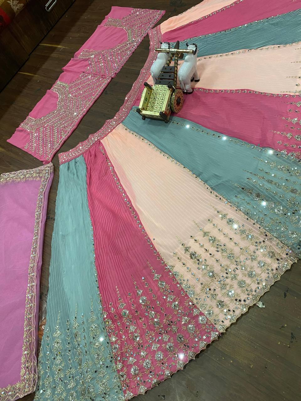 Crushed Real Mirror Work Fox Georgette Lehenga Choli with Dupatta – Festive & Wedding Wear