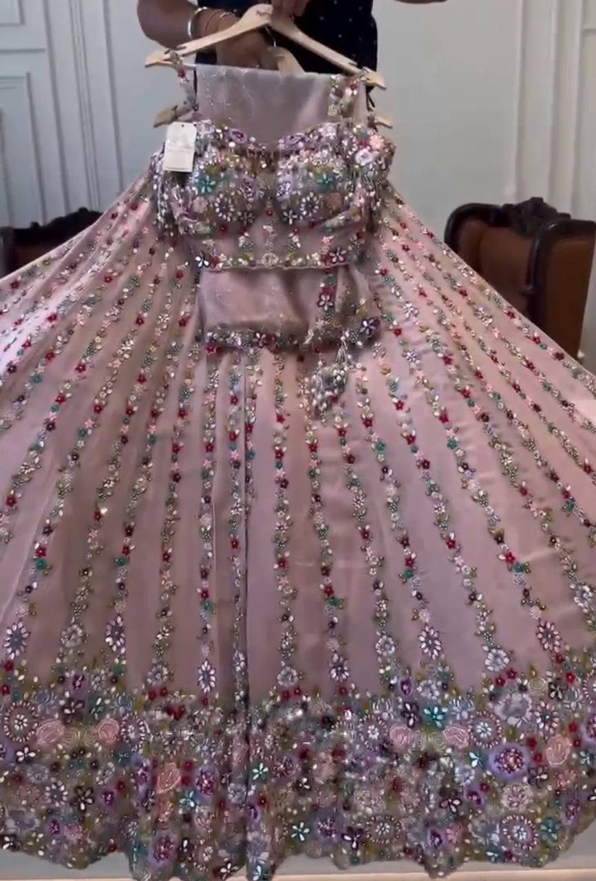Faux Georgette Lehenga Set with Real Mirror & Stone Embroidery – Festive Glam Look