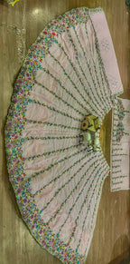 Pastel Pink Multicolor Thread Embroidered Net Lehenga Set