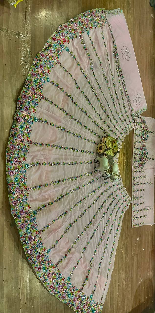 Faux Georgette Lehenga Set with Real Mirror & Stone Embroidery – Festive Glam Look