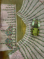 Pastel Pink Multicolor Thread Embroidered Net Lehenga Set