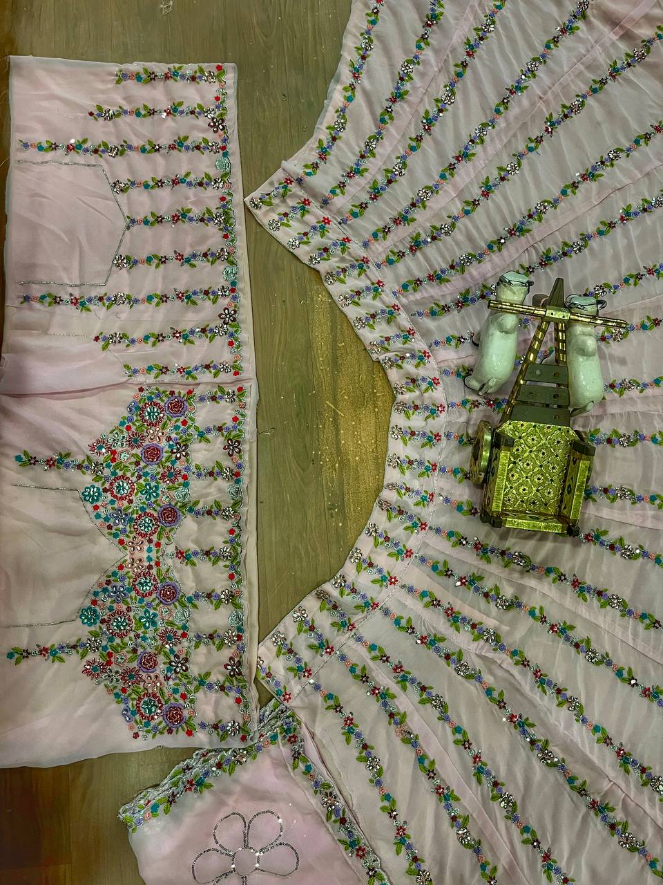 Faux Georgette Lehenga Set with Real Mirror & Stone Embroidery – Festive Glam Look