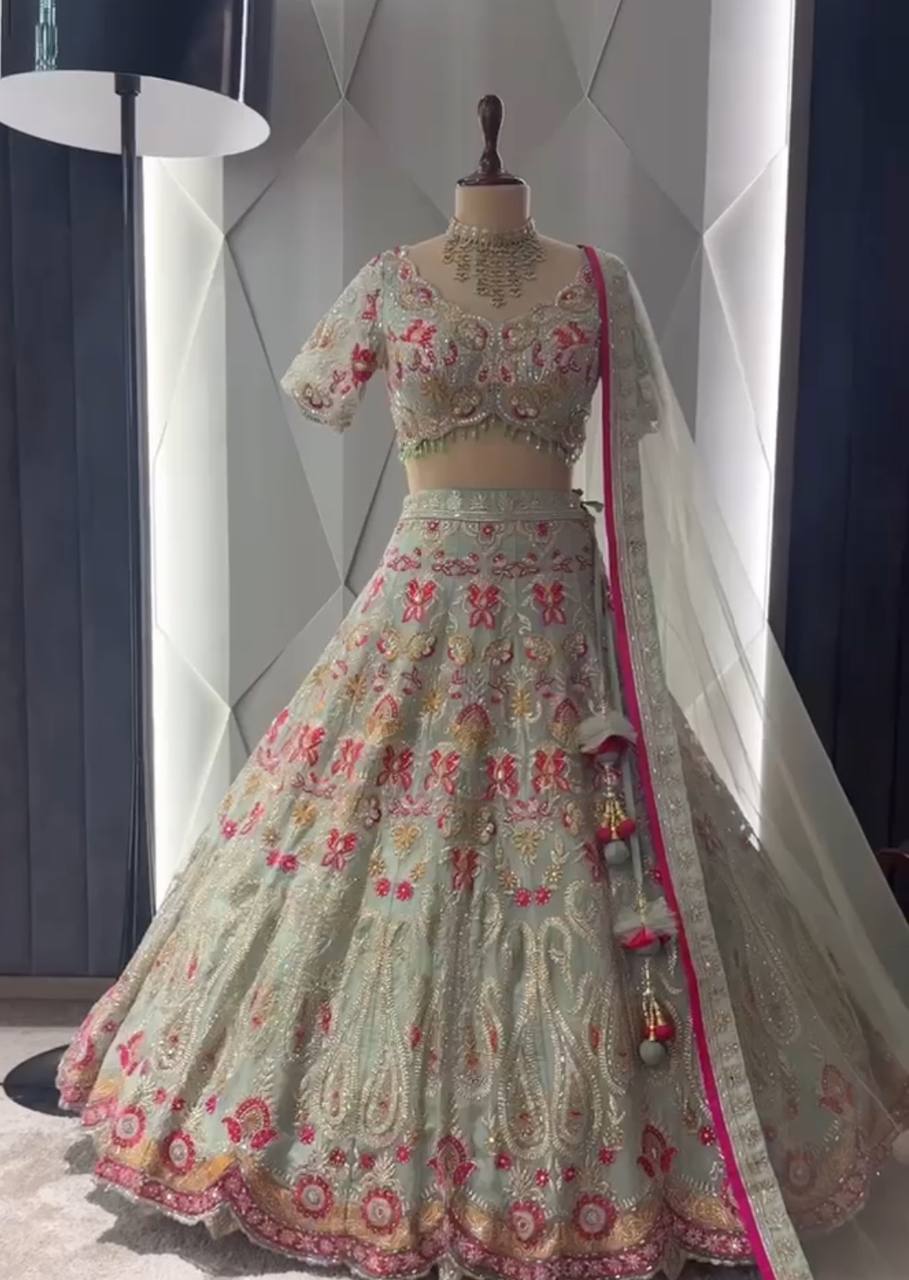 LuFaux Georgette Lehenga with Stone & Sequins Embroidery – Perfect for Brides & Party Wear
