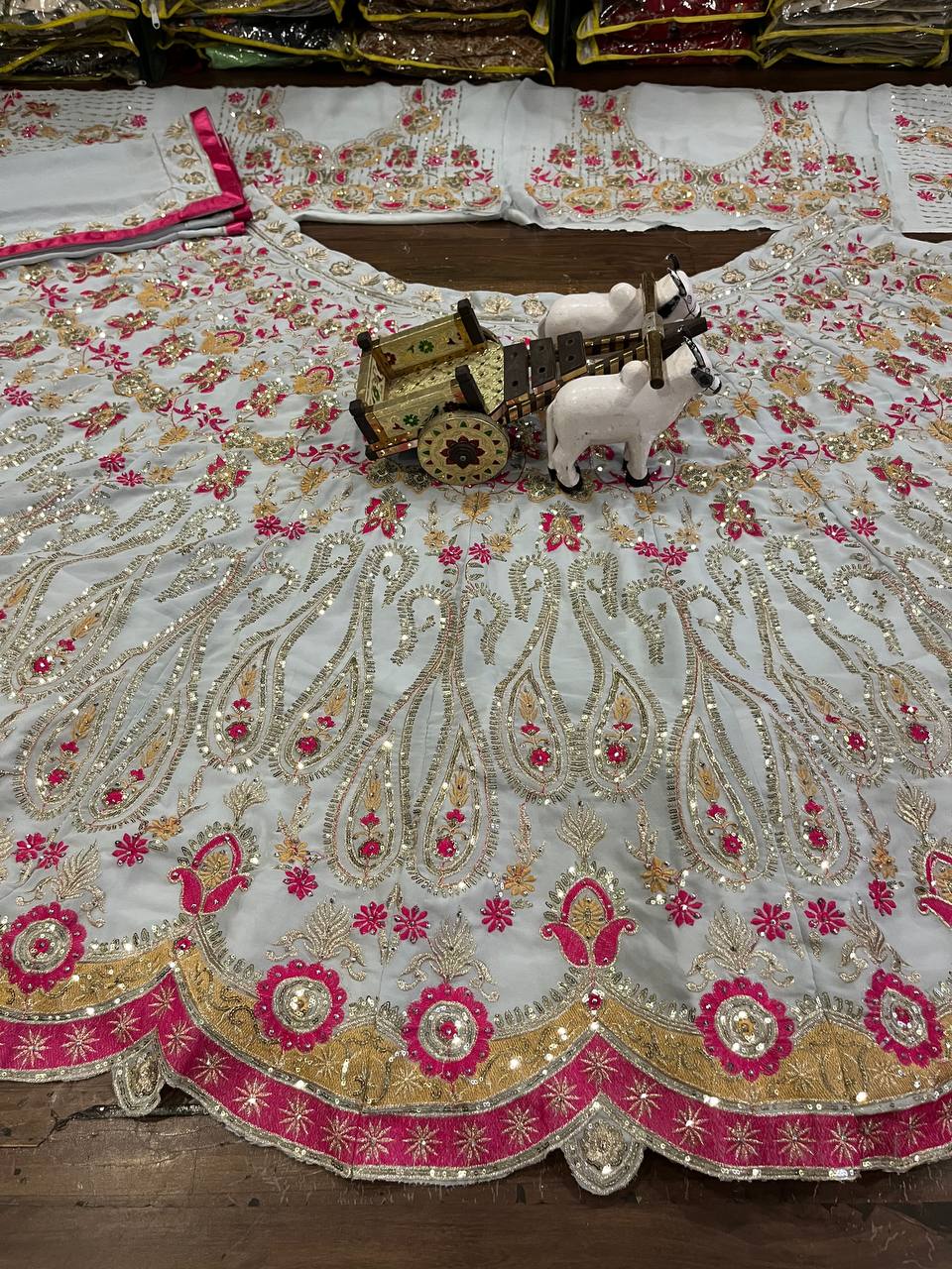 LuFaux Georgette Lehenga with Stone & Sequins Embroidery – Perfect for Brides & Party Wear