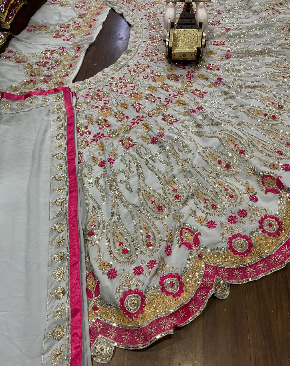 LuFaux Georgette Lehenga with Stone & Sequins Embroidery – Perfect for Brides & Party Wear