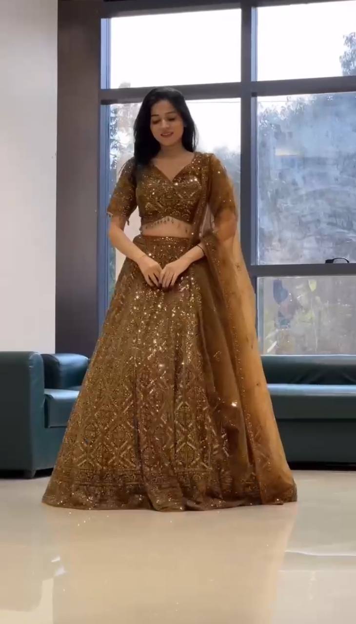 Elegant Soft Net Lehenga Choli withK Floral Embroidery