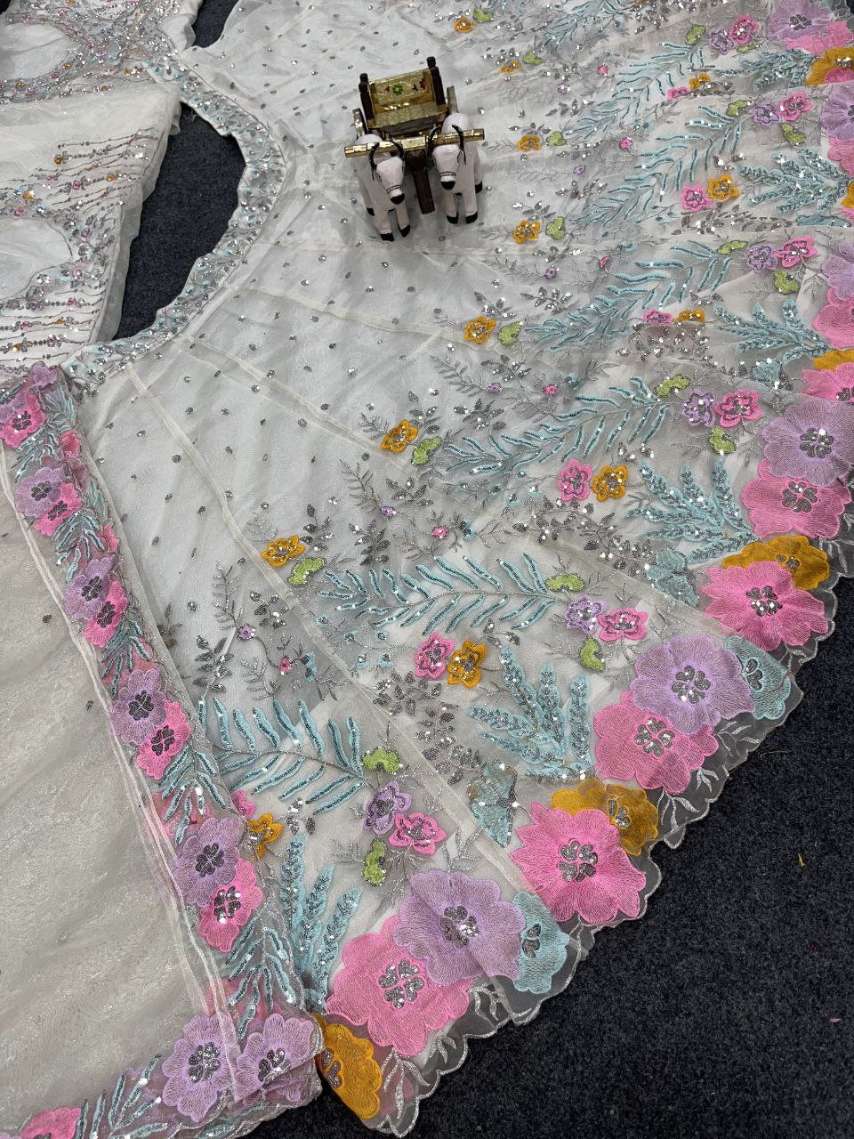 Multi-Color Embroidered Lehenga Set with Floral and Sequin Work