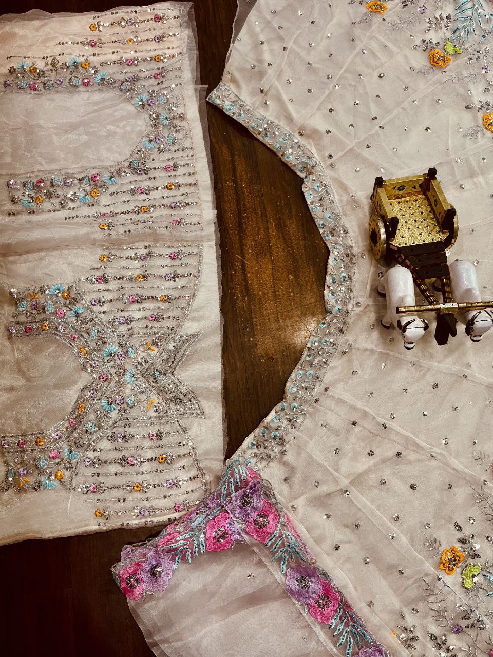 Multi-Color Embroidered Lehenga Set with 3D Floral and Sequin Work
