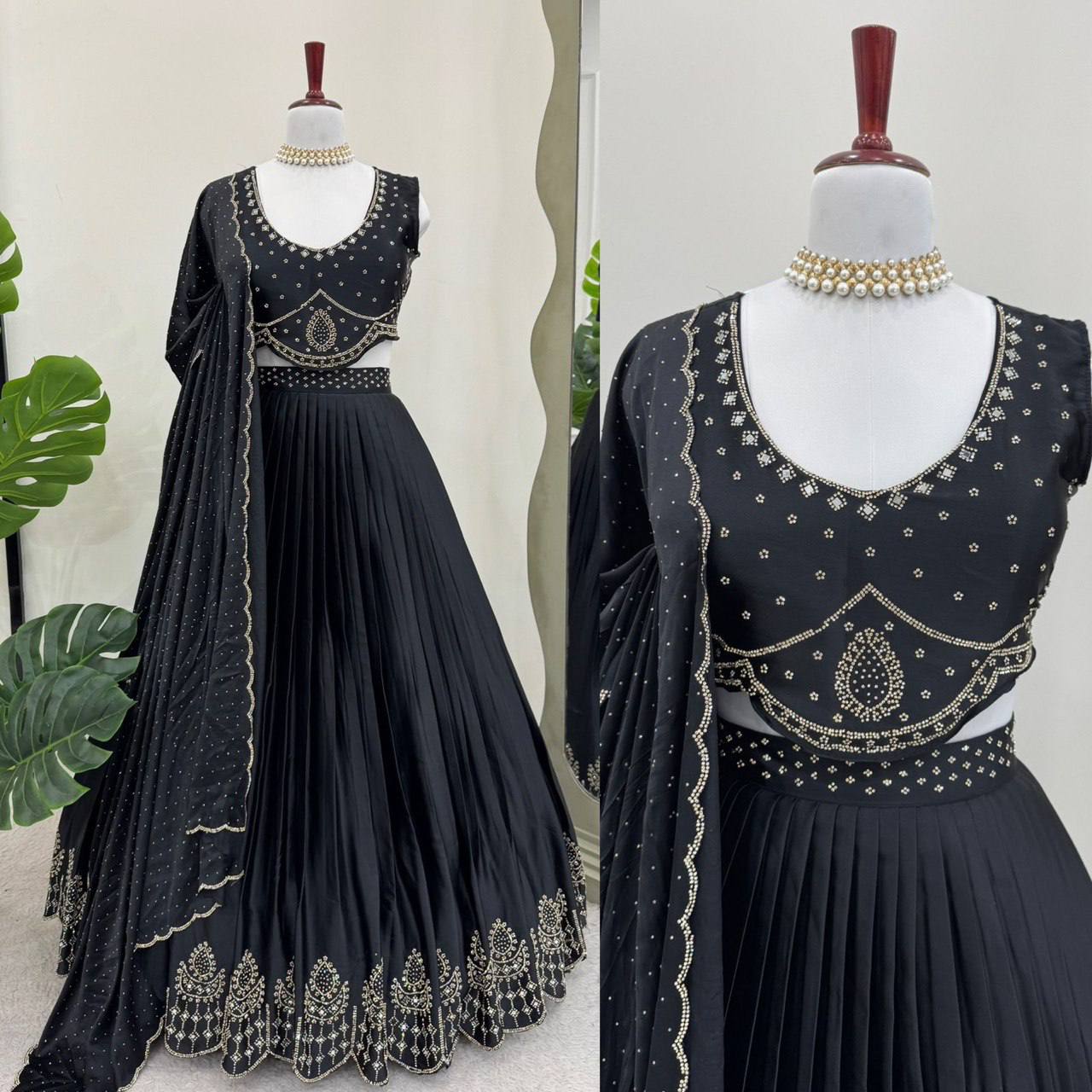 Satin Silk Lehenga Choli Set | Mirror Work & Cutwork Dupatta