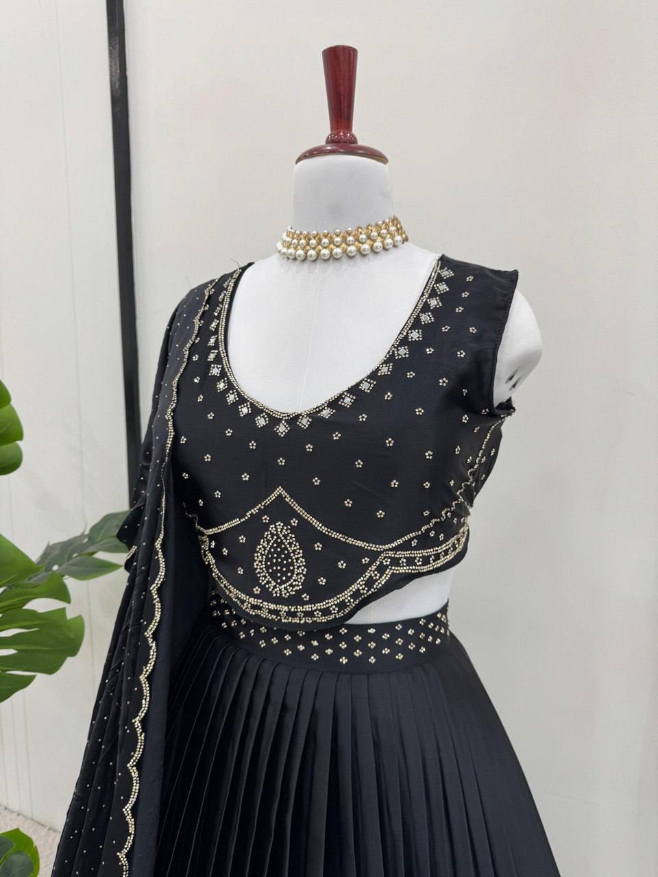 Satin Silk Lehenga Choli Set | Mirror Work & Cutwork Dupatta