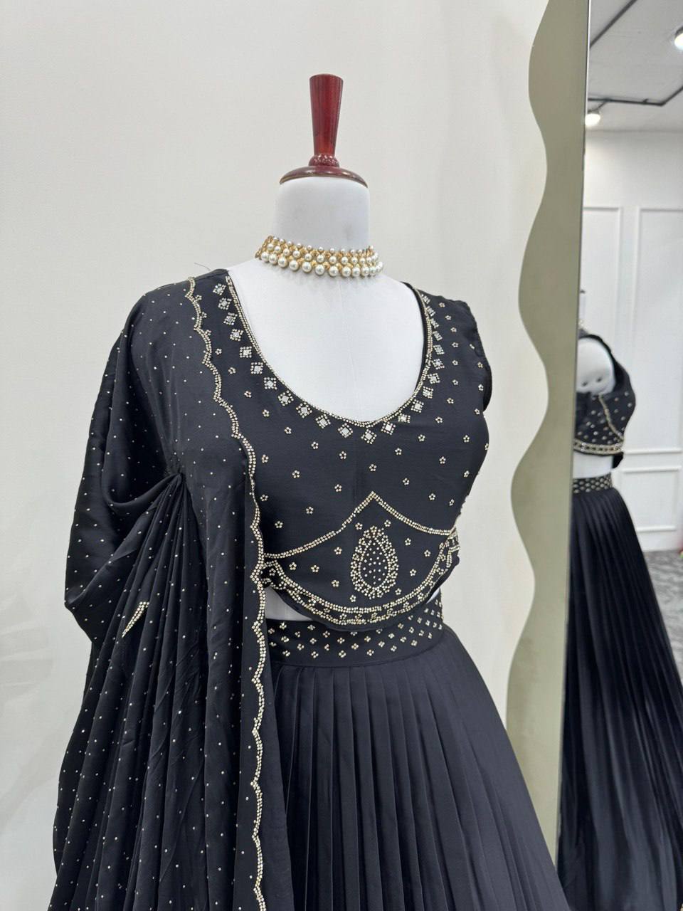 Satin Silk Lehenga Choli Set | Mirror Work & Cutwork Dupatta