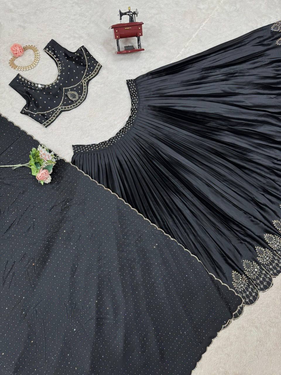 Satin Silk Lehenga Choli Set | Mirror Work & Cutwork Dupatta