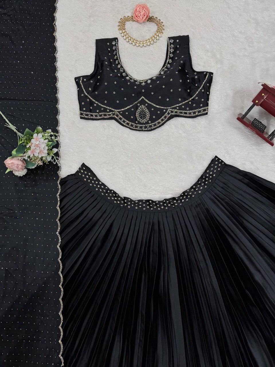 Satin Silk Lehenga Choli Set | Mirror Work & Cutwork Dupatta