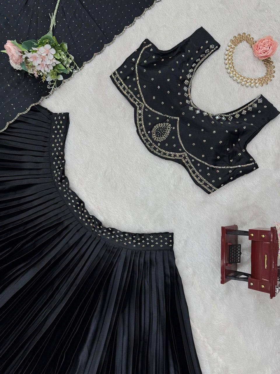 Satin Silk Lehenga Choli Set | Mirror Work & Cutwork Dupatta