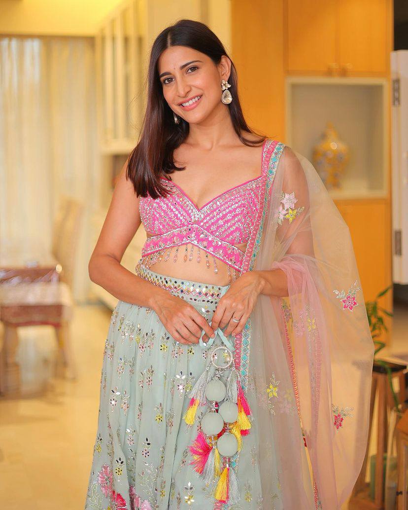 Fox Georgette Lehenga with Real Mirror Sequins Embroidery & Net Dupatta – Semi-Stitched Partywear Set