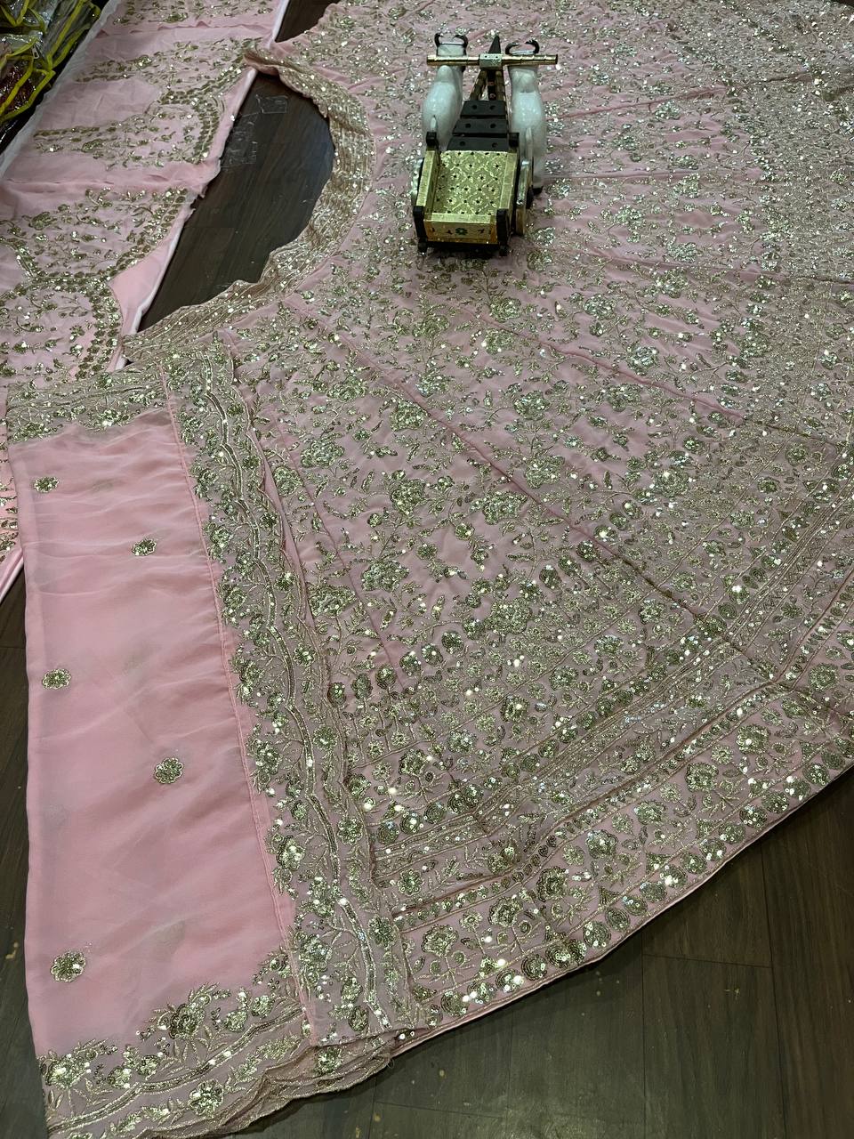 Blush Royale Golden Zari Embroidered Lehenga Choli