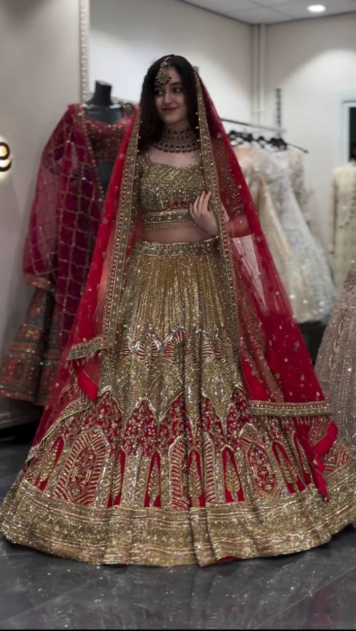 Bridal red Embroidery Sequins Work With Cancan & Canvas Patta embroidered lehenga choli
