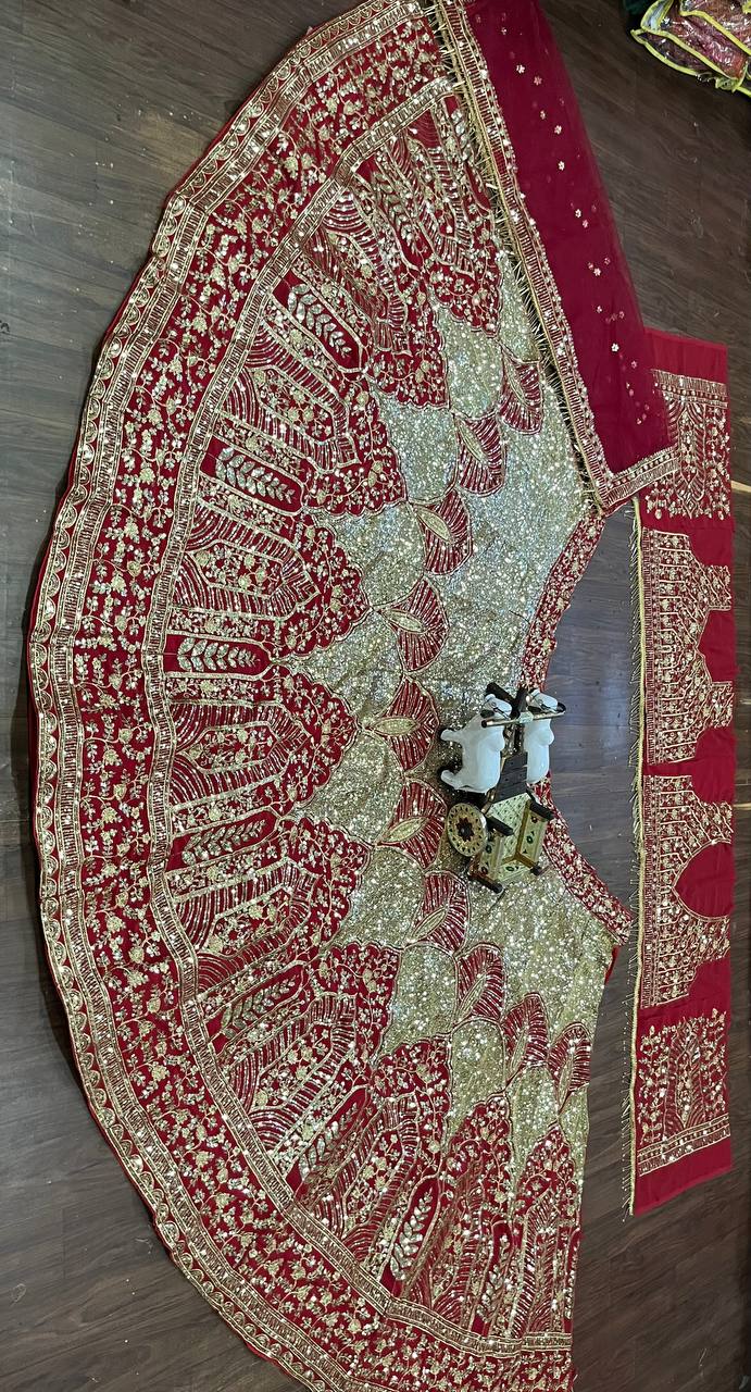 Bridal red Embroidery Sequins Work With Cancan & Canvas Patta embroidered lehenga choli