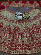“Bridal Lehenga – Red & Gold Heavy Embroidered Zari and Sequins Work Wedding Wear”