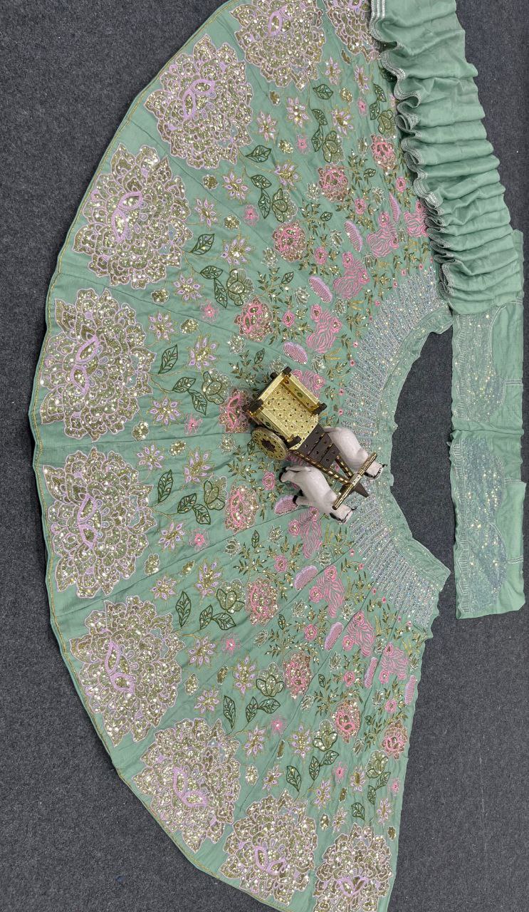Mint Green Floral Sequin Embroidered Lehenga Choli