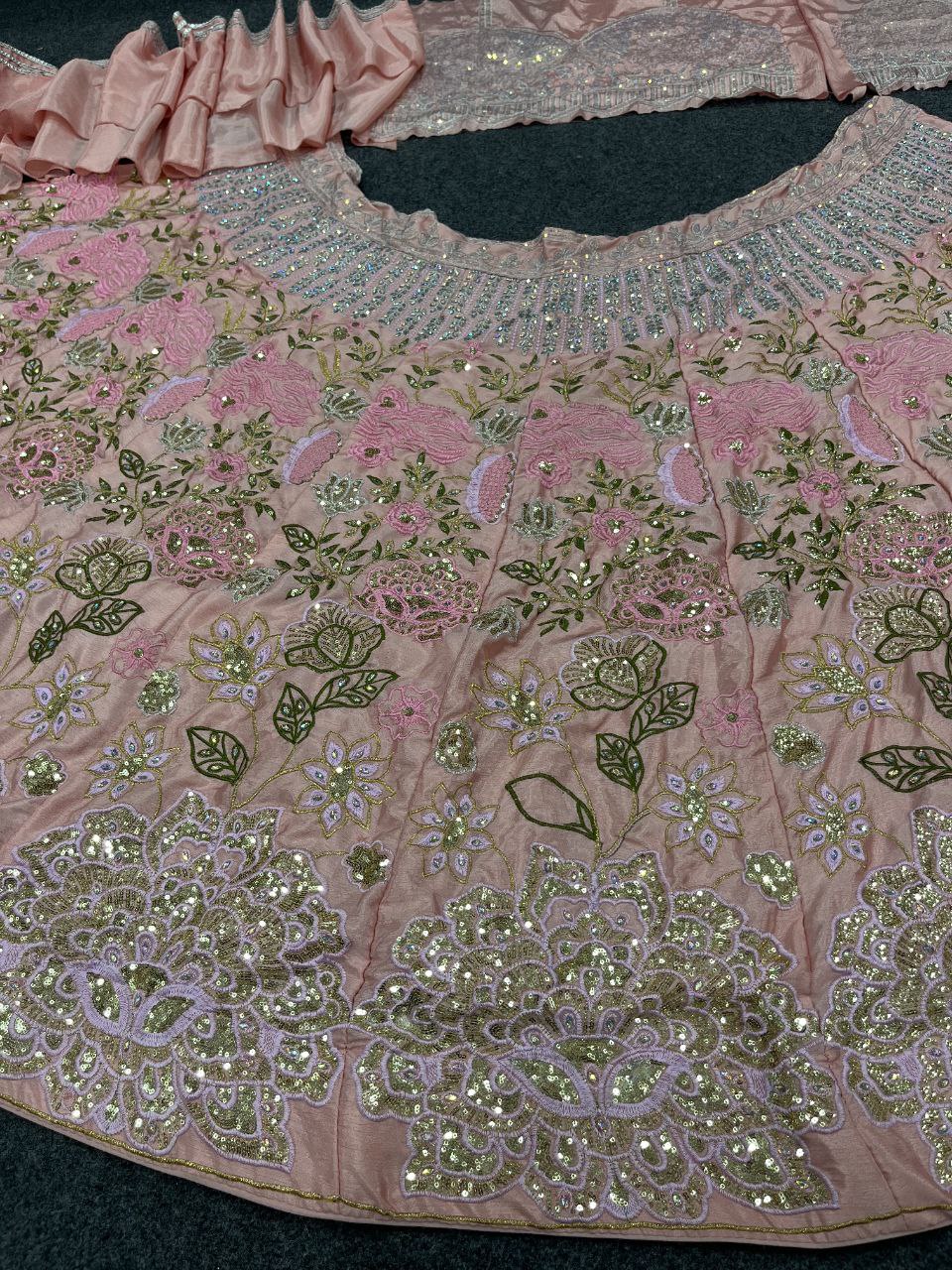 Blush Pink Floral Sequin Embroidered Lehenga Choli