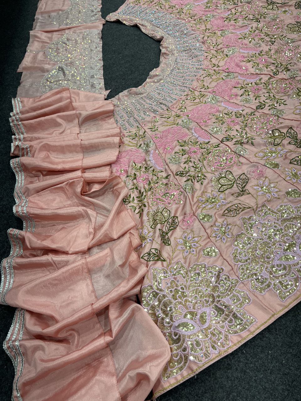 Blush Pink Floral Sequin Embroidered Lehenga Choli