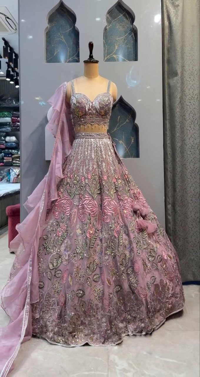 Blush Pink Floral Sequin Embroidered Lehenga Choli