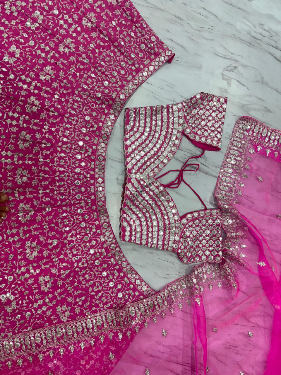 Designer Faux Georgette Lehenga Choli | Thread Embroidery & Foil Mirror Work | Bridal & Wedding Wear | Heavy Sequins & Jari Details
