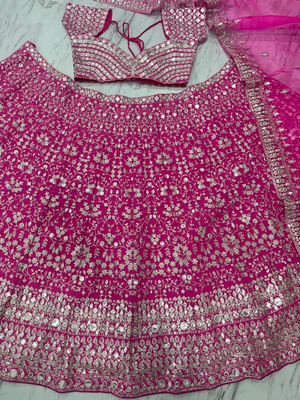 Designer Faux Georgette Lehenga Choli | Thread Embroidery & Foil Mirror Work | Bridal & Wedding Wear | Heavy Sequins & Jari Details