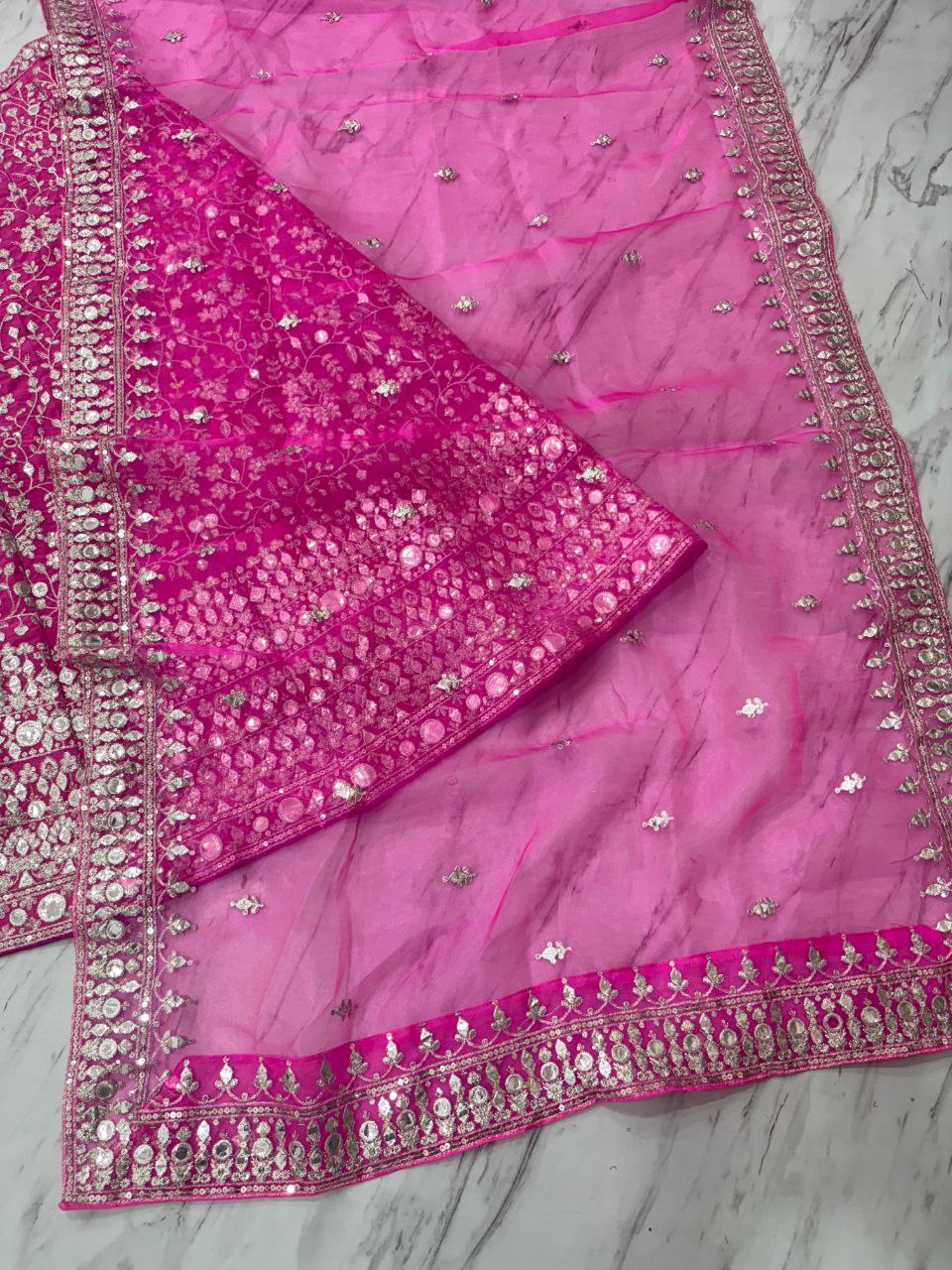 Designer Faux Georgette Lehenga Choli | Thread Embroidery & Foil Mirror Work | Bridal & Wedding Wear | Heavy Sequins & Jari Details