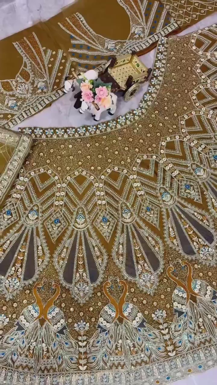Soft Net Lehenga Choli in Golden Color with Coding Sequins Embroidery