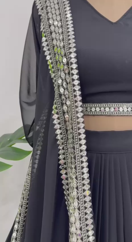 Royal 9mm Sequence Embroidered Lehenga Choli – Semi-Stitched with 3-Meter Flair & Lace Dupatta