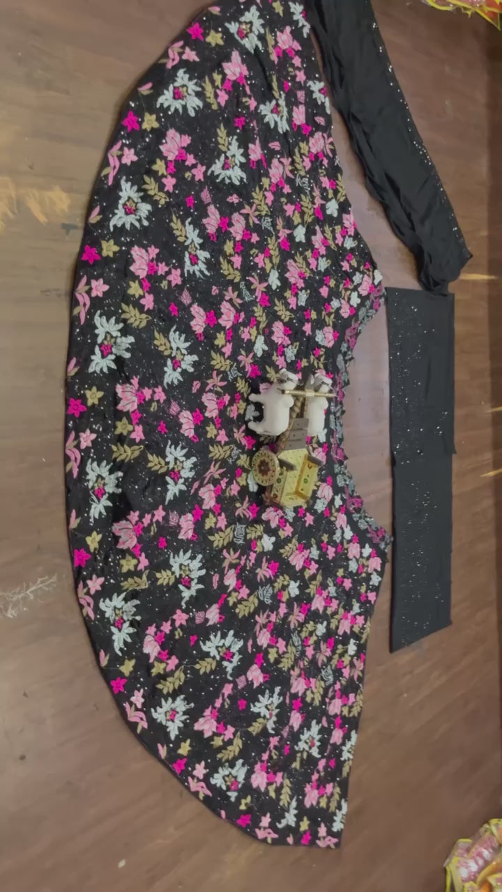 Black Sequin Embroidered Floral Lehenga with Off-Shoulder Blouse and Dupatta